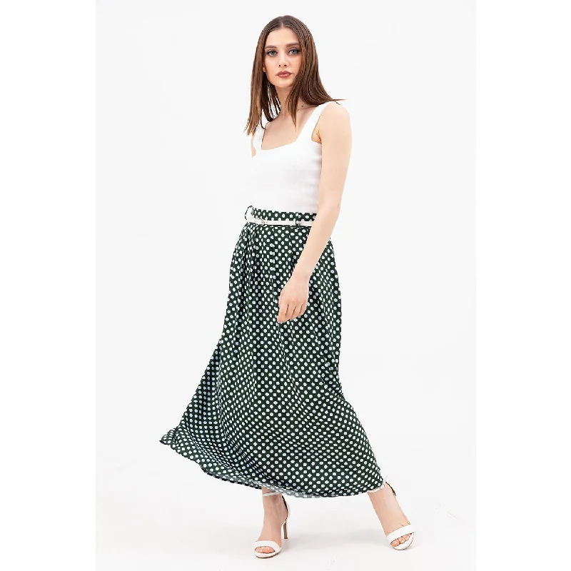 Green Dotted Belted Skirt modal blend skirt