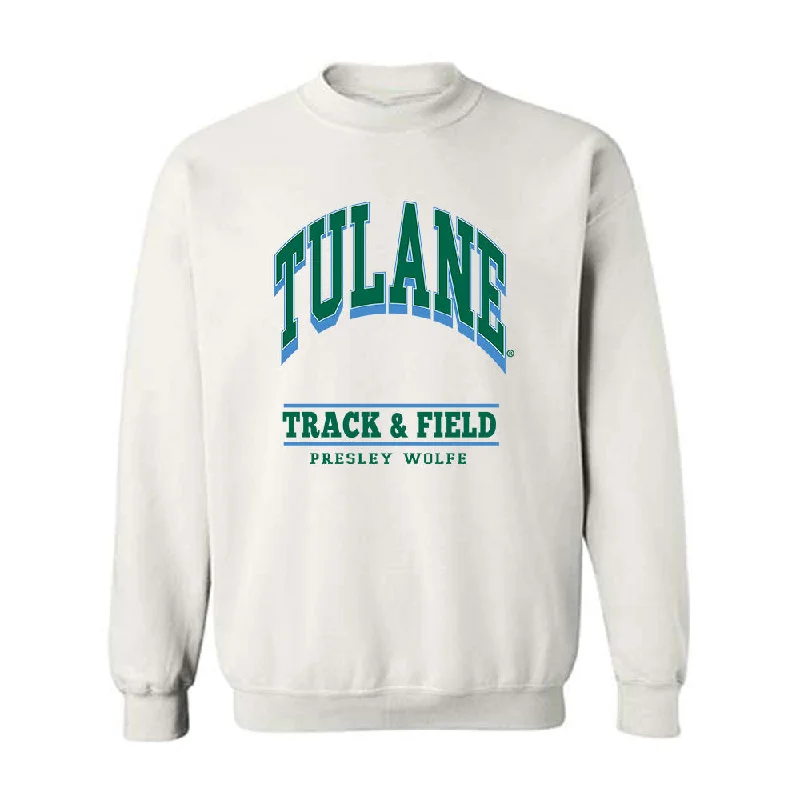 Tulane - NCAA Women's Track & Field : Presley Wolfe - Classic Fashion Shersey Crewneck Sweatshirt Hoodie with Belted Waist Structured Tailored Tulane - NCAA Women's Track & Field : Presley Wolfe - Classic Fashion Shersey Crewneck Sweatshirt Hoodie with Belted Waist Structured Tailored