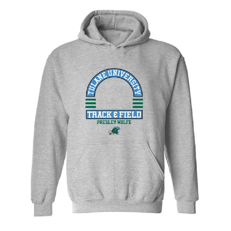 Tulane - NCAA Women's Track & Field : Presley Wolfe - Classic Fashion Shersey Hooded Sweatshirt Hoodie with Monochrome Minimalist Simple