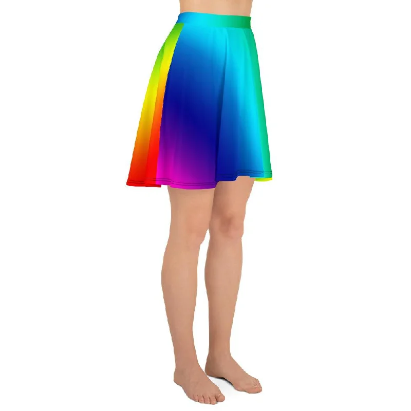 Vibrant Rainbow Skater Skirt, Designer Colorful Rainbow Ombre Print Women's Skater Skirt- Made in USA/EU leather skirt bold Vibrant Rainbow Skater Skirt, Designer Colorful Rainbow Ombre Print Women's Skater Skirt- Made in USA/EU leather skirt bold