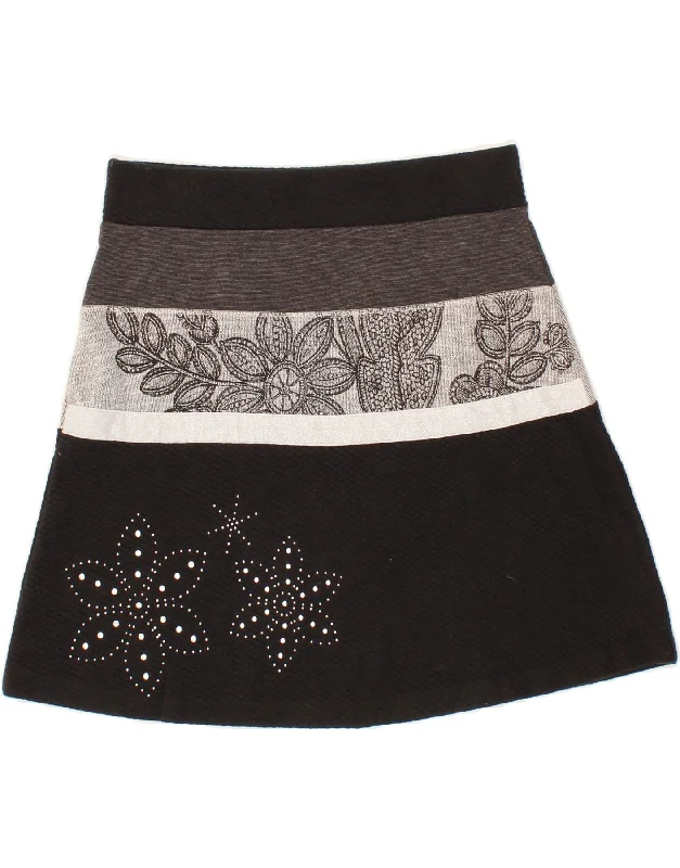 DESIGUAL Womens Graphic A-Line Skirt Medium W28 Black Floral chiffon skirt airy