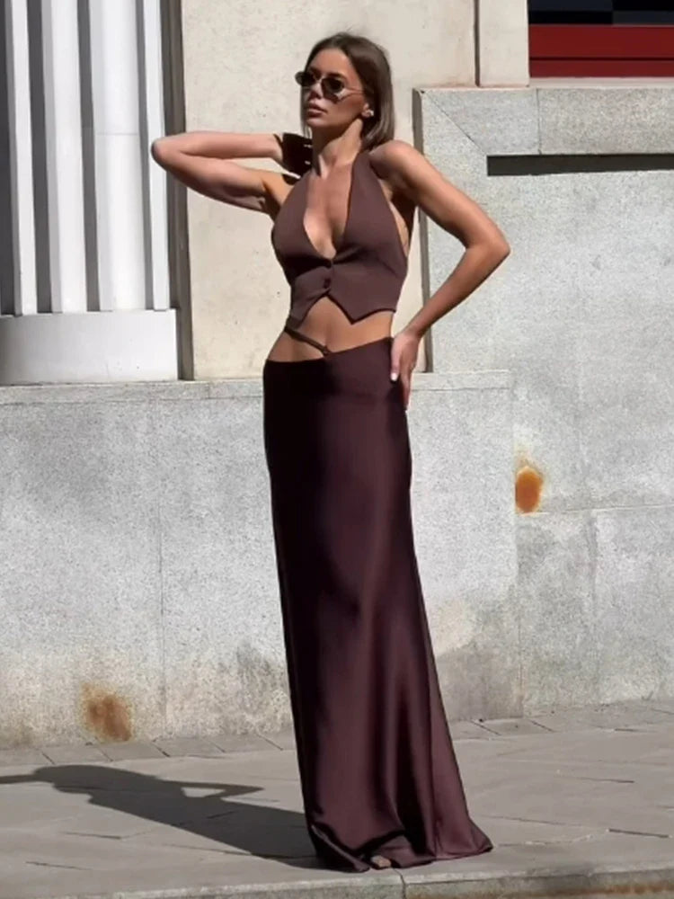 Wjczt outfit ideal Sapphire Dusk Silk Maxi Skirt Set chiffon skirt flowing
