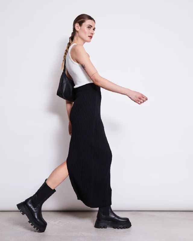 MIDI KNIT SKIRT EBBA BLACK GOTS linen skirt airy