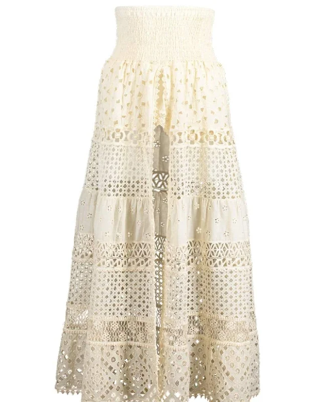 White San Paolo Open Front Skirt wool skirt sturdy