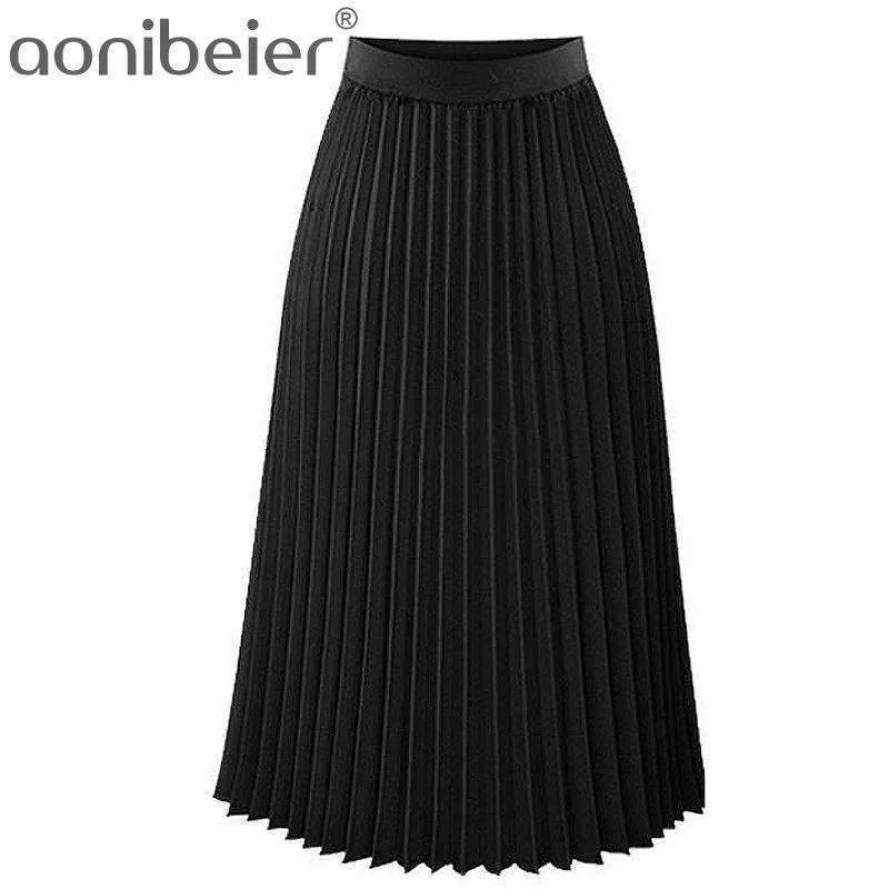 Aonibeier Fashion Women's High Waist Pleated Solid Color Length Elastic Skirt Promotions Lady Black Pink Party Casual Skirts floral skirt print Aonibeier Fashion Women's High Waist Pleated Solid Color Length Elastic Skirt Promotions Lady Black Pink Party Casual Skirts floral skirt print