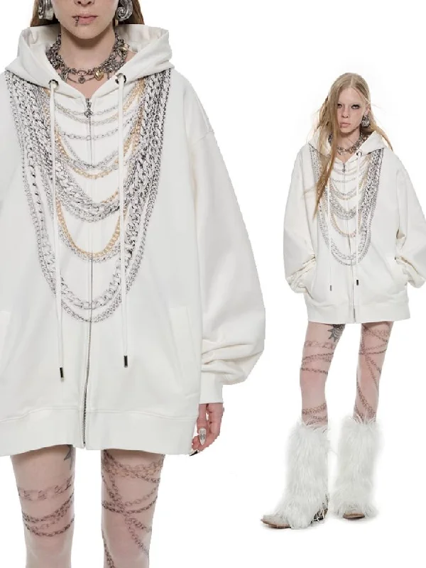 Chain Printed Heavy Sweatshirt Cardigan【s0000010200】 Hooded Sweatshirt Casual Wear Street Style Chain Printed Heavy Sweatshirt Cardigan【s0000010200】 Hooded Sweatshirt Casual Wear Street Style