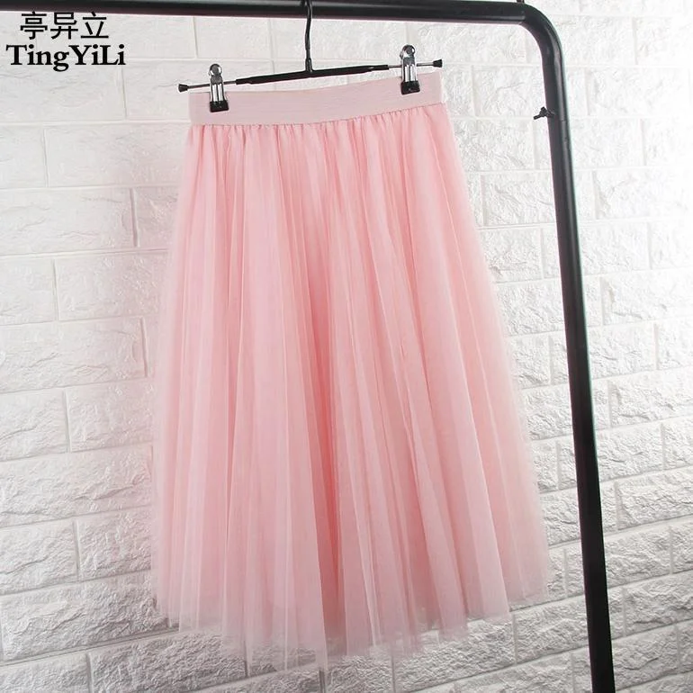TingYiLi Tulle Skirts Womens Black Gray White Adult Tulle Skirt Elastic High Waist Pleated Midi Skirt 2016 boho skirt vibe TingYiLi Tulle Skirts Womens Black Gray White Adult Tulle Skirt Elastic High Waist Pleated Midi Skirt 2016 boho skirt vibe