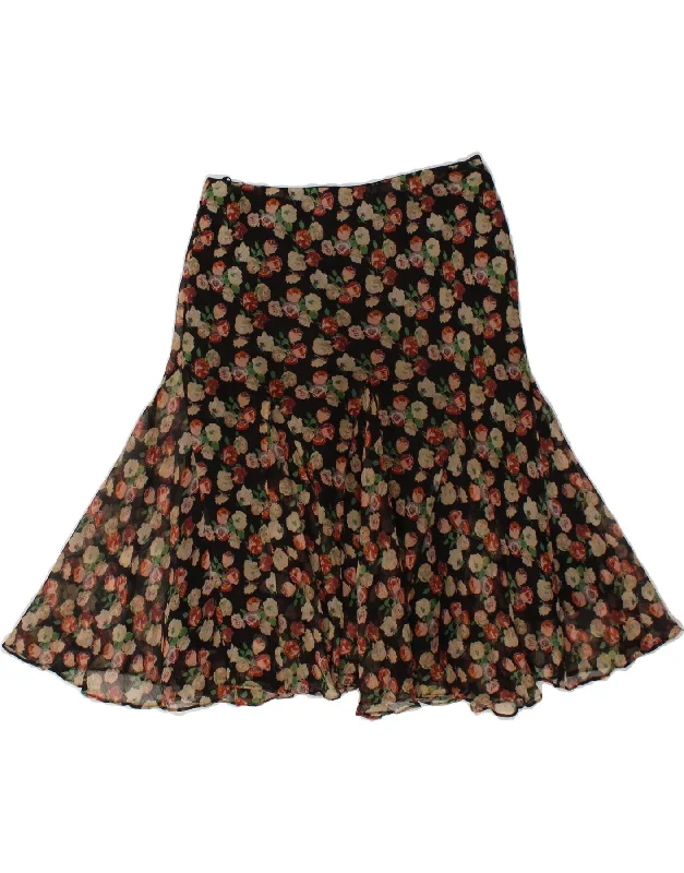 RALPH LAUREN Womens Low Waist Flared Skirt Small W30 Black Floral denim skirt fashionable