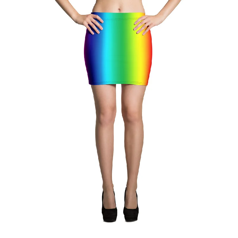 Colourful Bright Rainbow Vertical Ombre Print Women's Mini Skirt- Made in USA/EU casual skirt length Colourful Bright Rainbow Vertical Ombre Print Women's Mini Skirt- Made in USA/EU casual skirt length