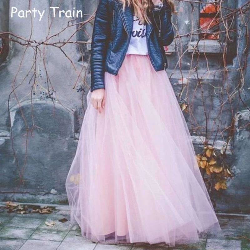 Women's Long Tulle Skirt leather skirt sleek