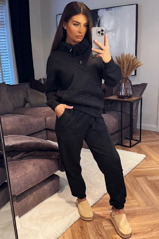 Hoodie And Joggers Tracksuit Cross Patch Loungewear Black Hoodie with Pastel Soft Subtle