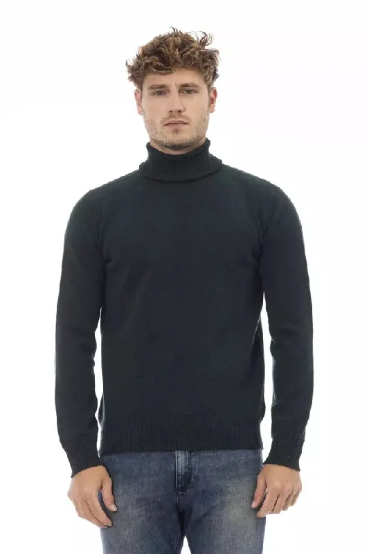 Green Wool Men Sweater Plaid Sweater Polka Dot Checkered