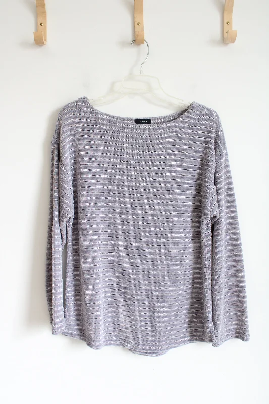 Jones New York Silver Ribbed Sweater Top | M Boxy Sweater Fitted Sweater A-Line