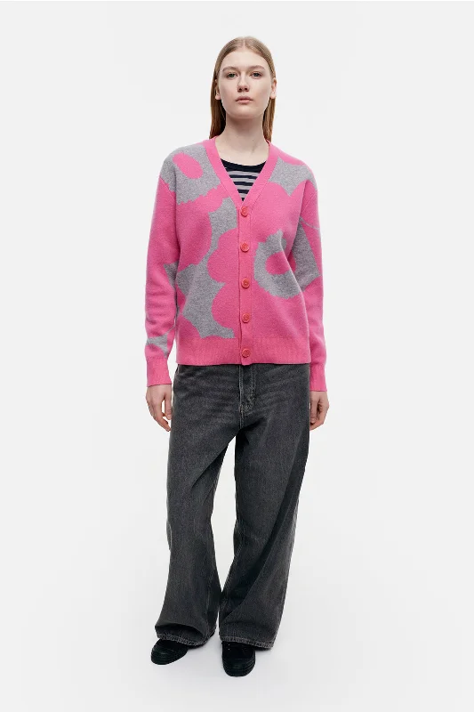 Marimekko Sif Unikko Wool Pink Cardigan Mesh Blend Leather Blend Suede Blend