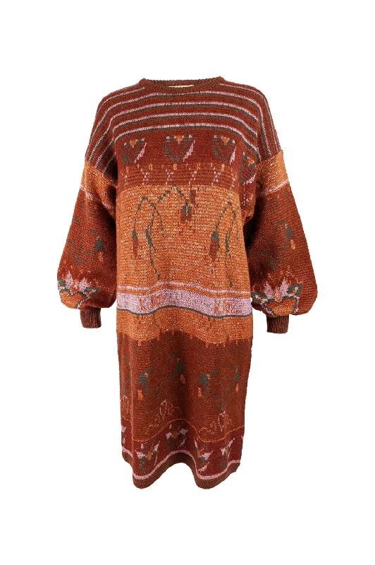 Vintage Orange Knit Jumper Dress, 1980s Casual Formal Business