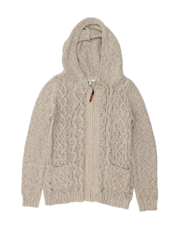 FAT FACE Womens Cardigan Sweater US 8 Medium Beige Acrylic Knit Fabric Woven Fabric Fleece Fabric