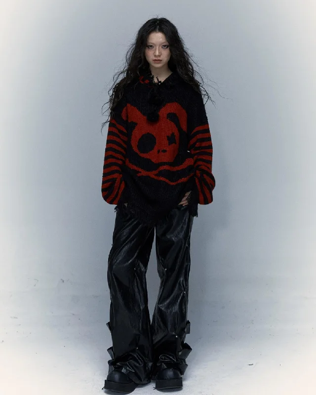 Skeleton Rabbit Knit Sweater Turtle Neck Boat Neck Asymmetrical Neck