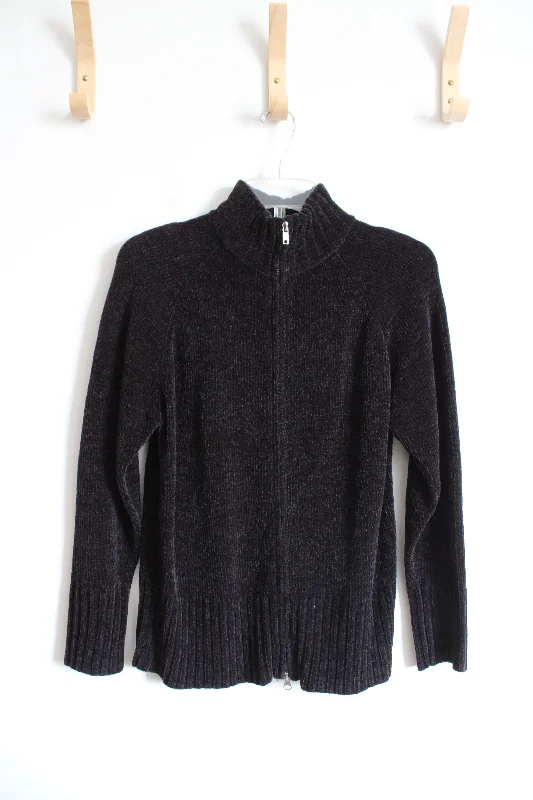 Denim & Co. Black Fuzzy Full Zip Sweater | XS Layered Multi-layer Single Layer