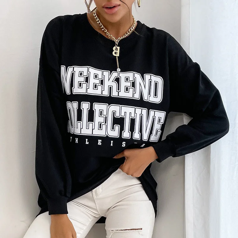 IKEARLAX Yanxuan popular New 2025 Crew Neck Long Sleeve Pullover Letter Sweater Women's   Hot Trade Sports Women's Clothing Machine Wash Dry Clean Hand Wash