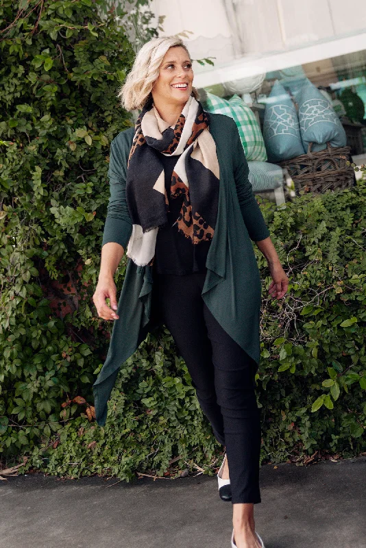 Dark Green Bamboo Waterfall Cardigan Soft Cozy Warm