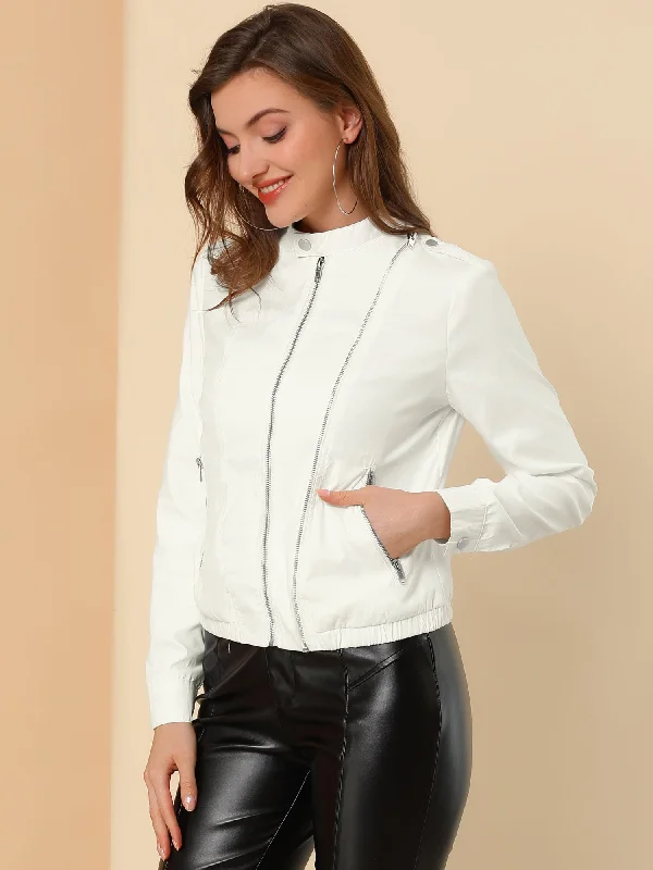 Casual Stand Collar Pocket Short Biker Lightweight Moto Jacket Fitted Jacket Loose Jacket Oversized Jacket