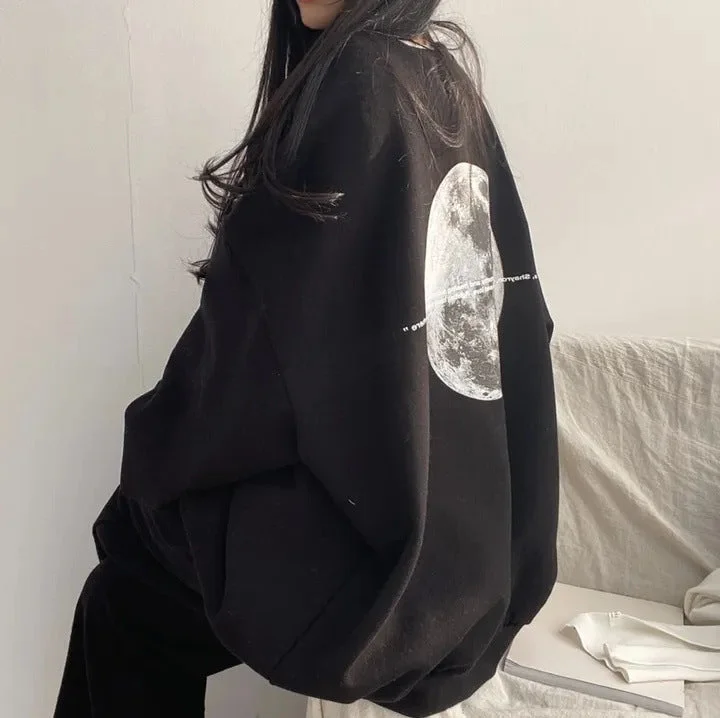 IKEARLAXManufacturer Korean version of heavy sweater women's popular new loose round neck trendy brand lazy chic 2025n moon plus size Embroidered Appliqued Beaded