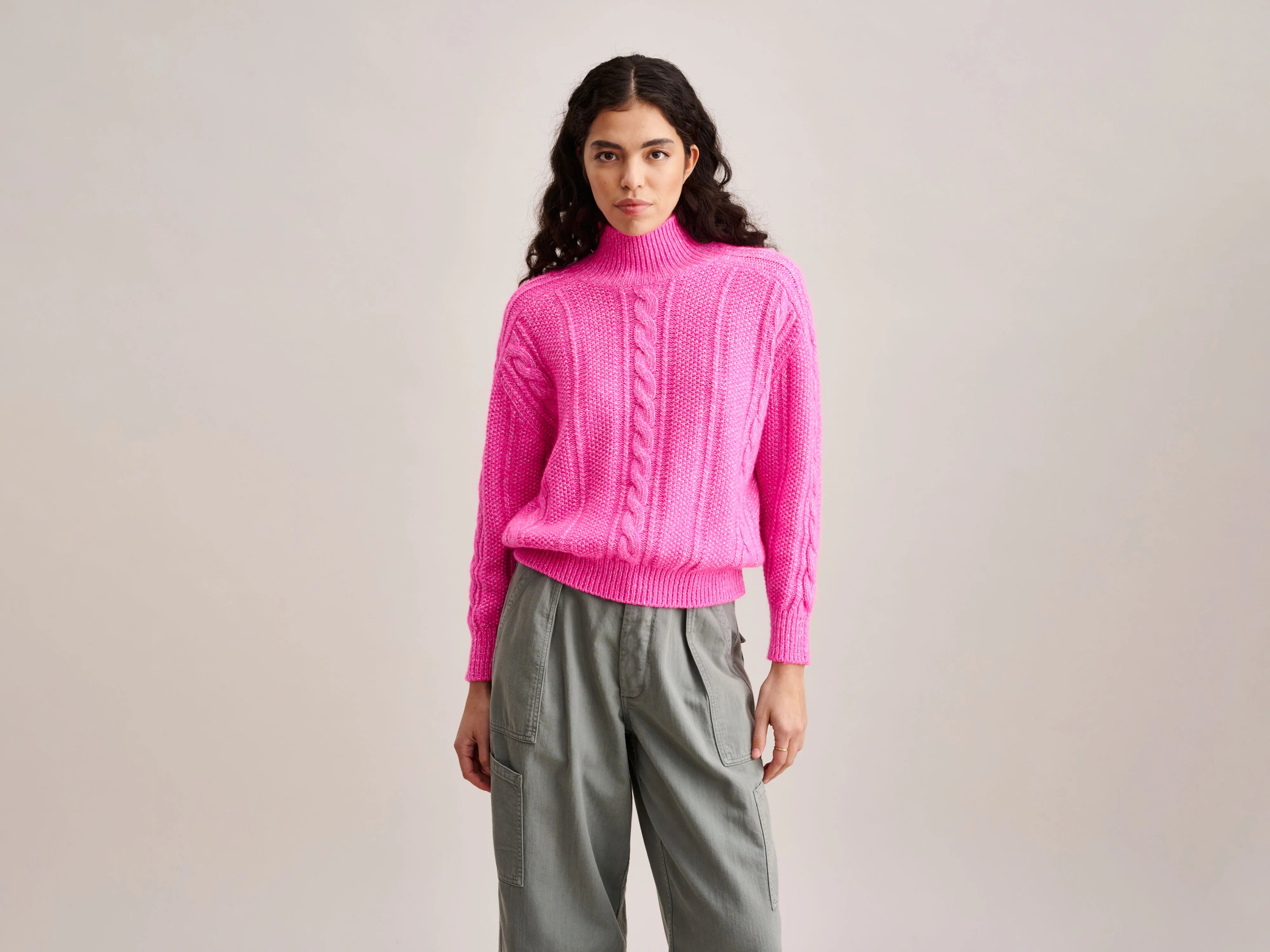 Nanphu Sweater (232 / W / FLUO PINK) Wool Fabric Cashmere Fabric Tweed Fabric