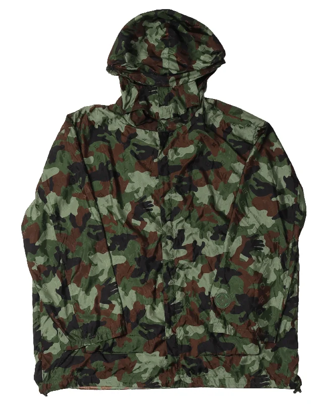 Monogram Camouflage Windbreaker Jacket Notch Collar Jacket Peter Pan Collar Jacket Cowl Neck Jacket