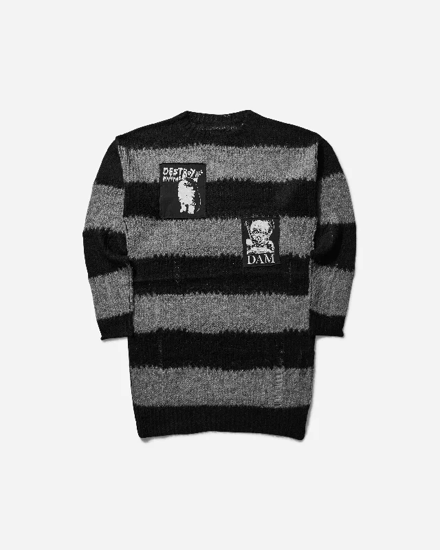 Women's Destroy All Monsters Sweater Grey Ribbed Striped Patterned