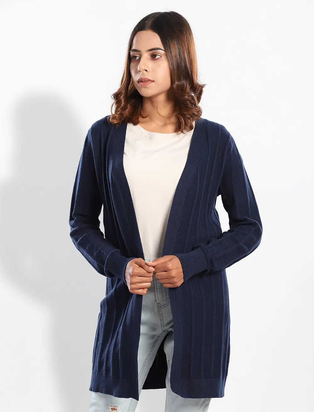 Stripe Knitted Open Cardigan Hooded Cardigan Collared Cardigan Shawl Collar