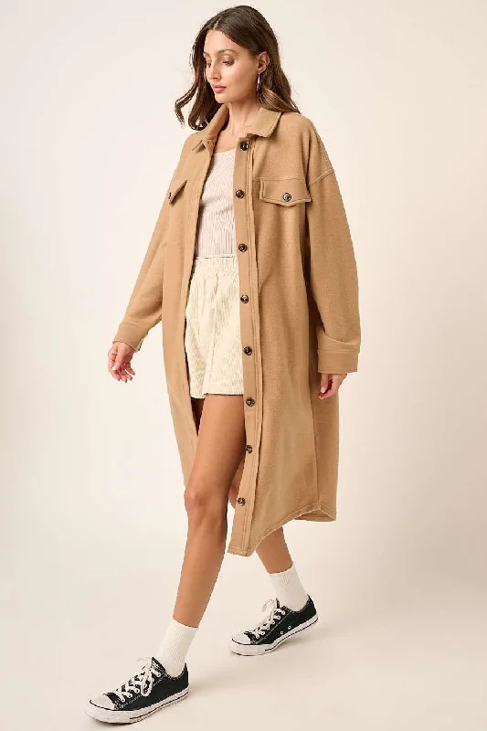 Hazel Blues® | Mittoshop Button Up Drop Shoulder French Terry Longline Jacket Trench Coat Raincoat Waterproof Jacket Hazel Blues® | Mittoshop Button Up Drop Shoulder French Terry Longline Jacket Trench Coat Raincoat Waterproof Jacket