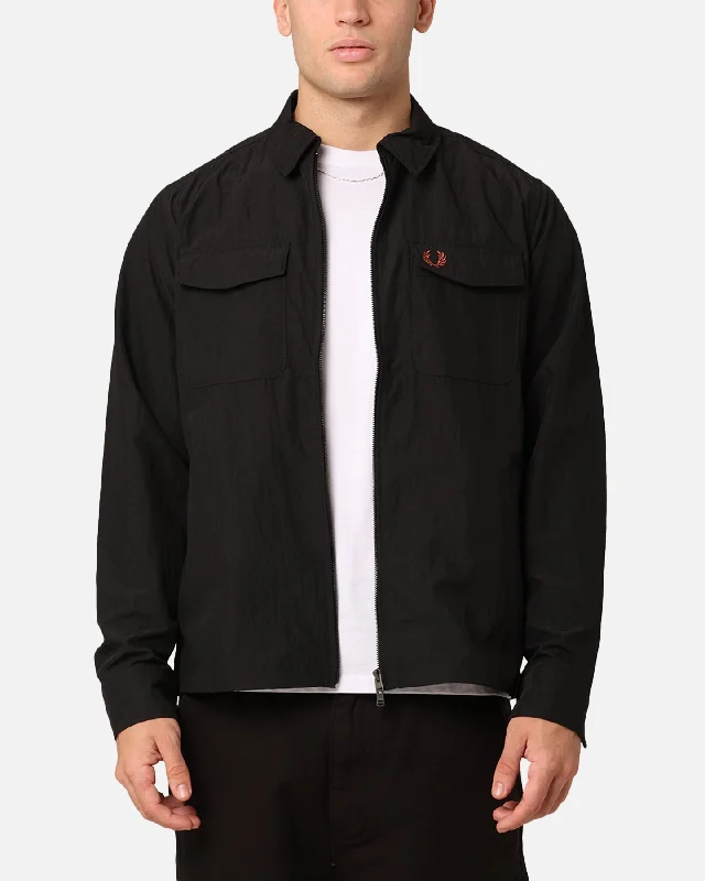 Fred Perry Zip Overshirt Jacket Black Cardigan Sweater Pullover