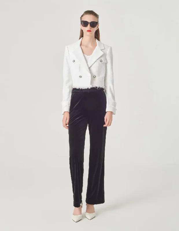 MARYLING White Fringed Tweed Short Blazer Women's Patchwork Suit