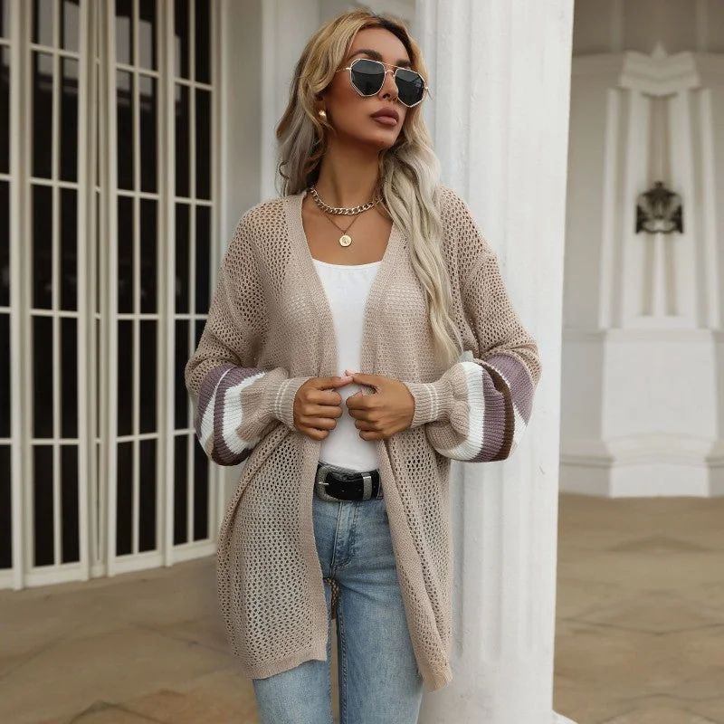 IKEARLAX Strictly selected  New autumn 2025 medium and long contrasting color loose sweater knitted cardigan thin coat women Jersey Fabric Tulle Fabric Batik Fabric