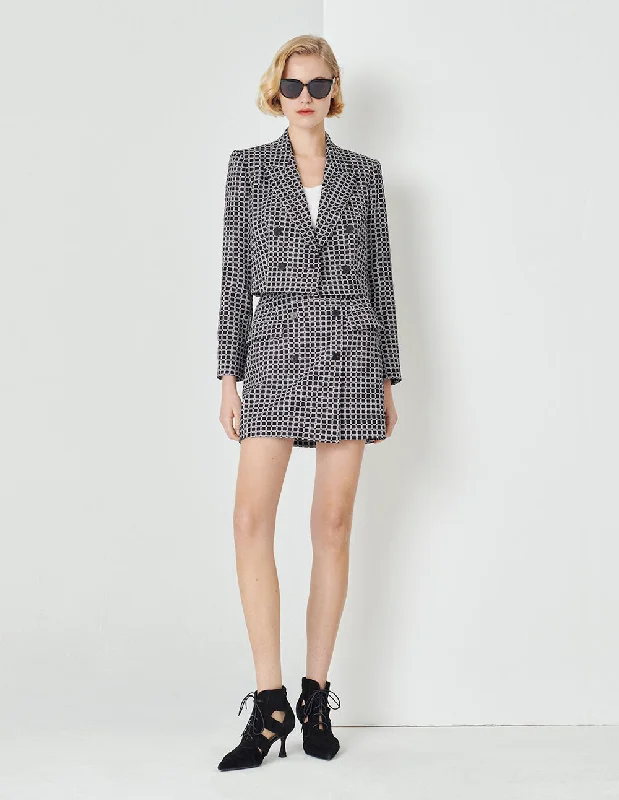 MARYLING Black And White Plaid Retro Cropped Blazer Women's Fashion Blazer