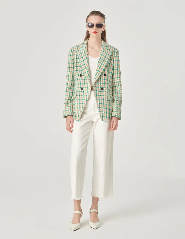 MARYLING Checked Double-Breasted Blazer Summer Women's Jacket