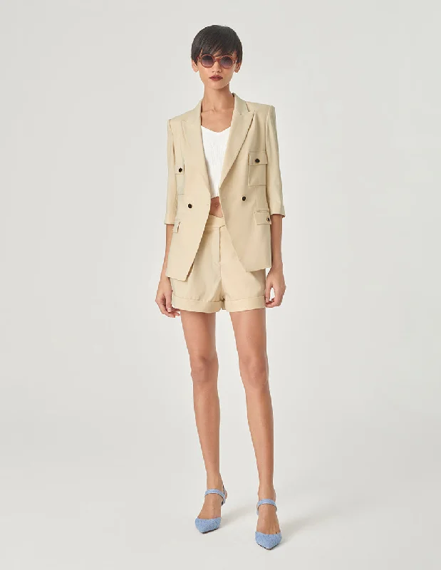MARYLING Sand Double-Breasted Mid-Sleeve Blazer Slimming Women's Blazer
