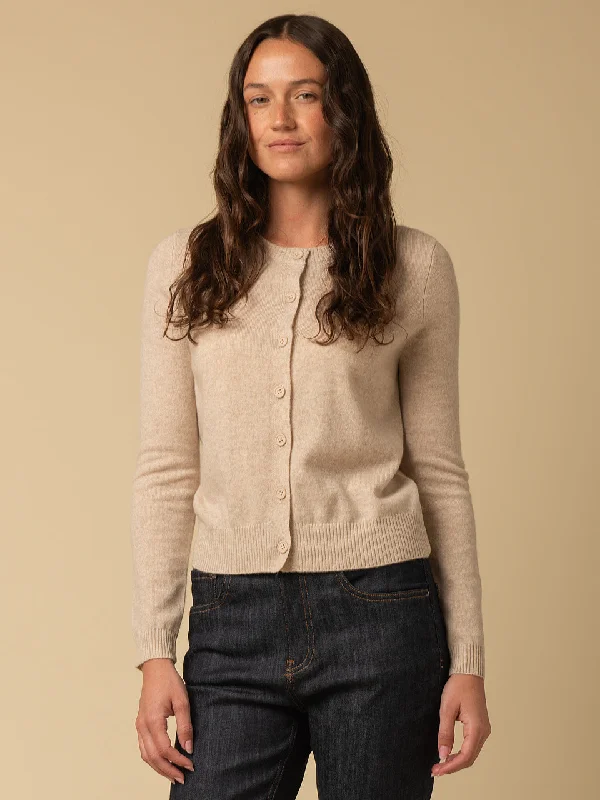 Round Neck Cardigan_Oatmeal Cotton Fabric Linen Fabric Terry Fabric