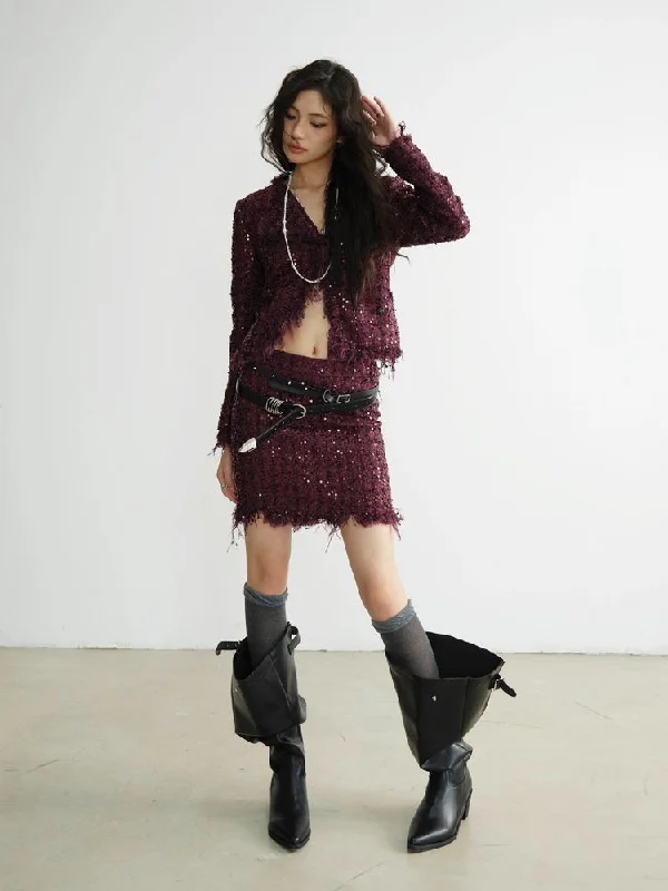 Fragrance style skirt jacket suit【s0000010919】 Denim Fabric Leather Fabric Suede Fabric