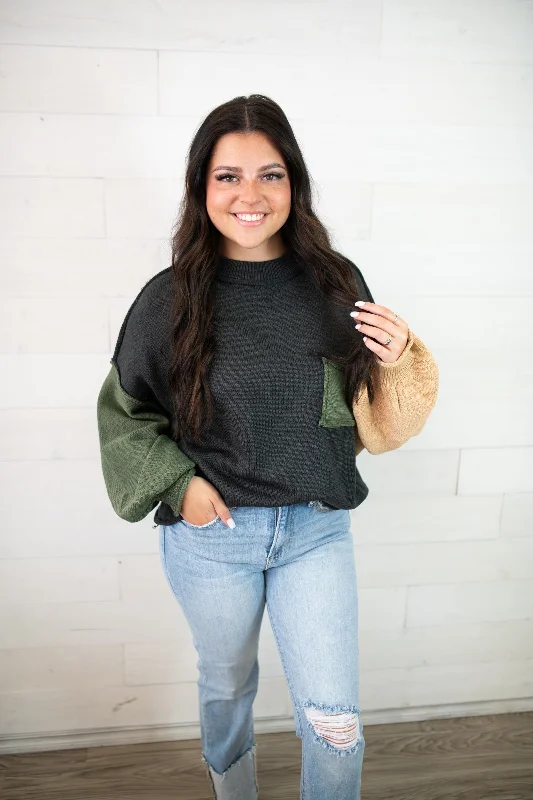 POL Pocket Sweater Black Multi Long Sweater Short Sweater Cropped Sweater