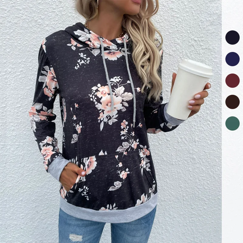 IKEARLAX Strictly selected  New  popular Early Spring New Middle Eastern Women's Clothing Pullover Printed Pocket Hooded Sweater Mesh Fabric Canvas Fabric Denim Fabric