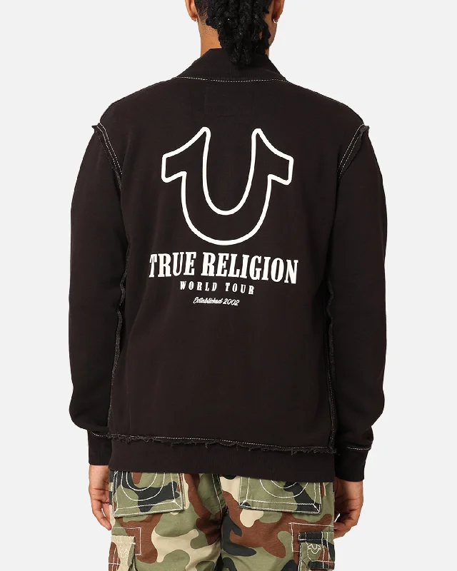 True Religion Big T Mock Neck Zip Through Jacket Jet Black Cardigan Sweater Pullover
