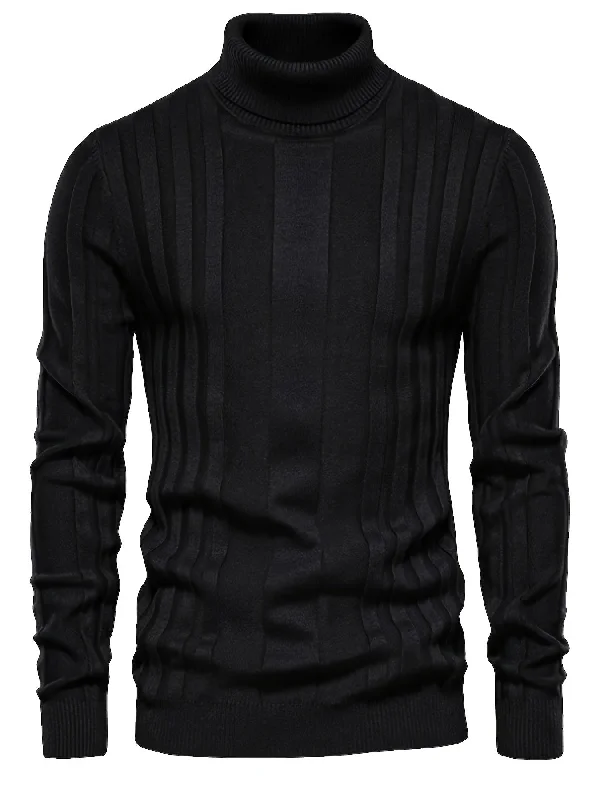 Long Sleeved High Neck Striped Knitted Sweater - Soft Viscose Blend, Rib-Knit, Slight Stretch, Regular Fit, Casual Pullover for Spring and Autumn - Polyester Accents, No Sheer, Knit Fabric Cotton Fabric Linen Fabric Terry Fabric