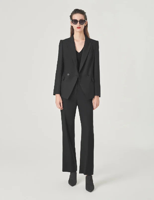MARYLING Black Peaked Lapel Double-Breasted Blazer Women's Designer Suit