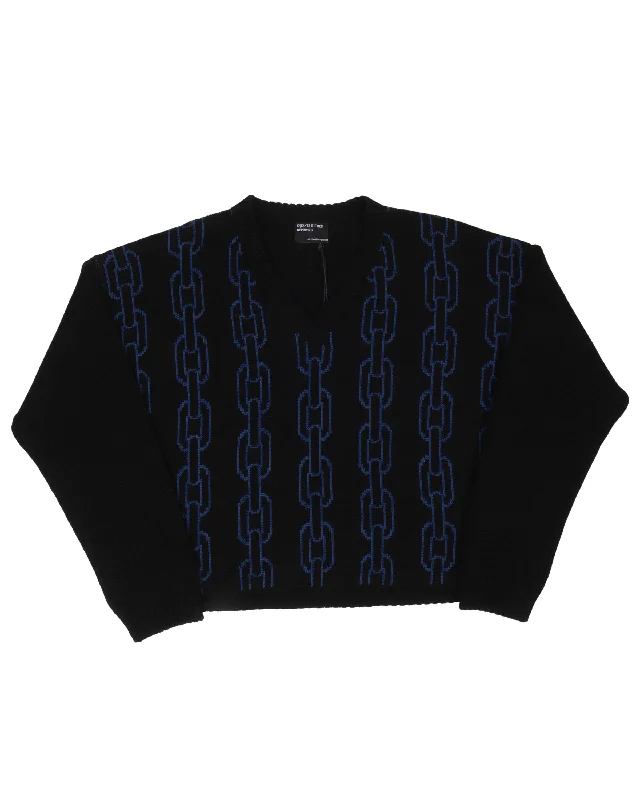 Chain Link Knit Sweater Print Jacquard Patchwork