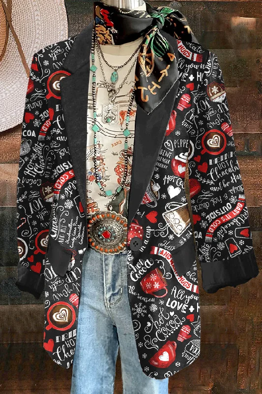 Simple Coffee Cups Print Blazer Women's Custom Jacket