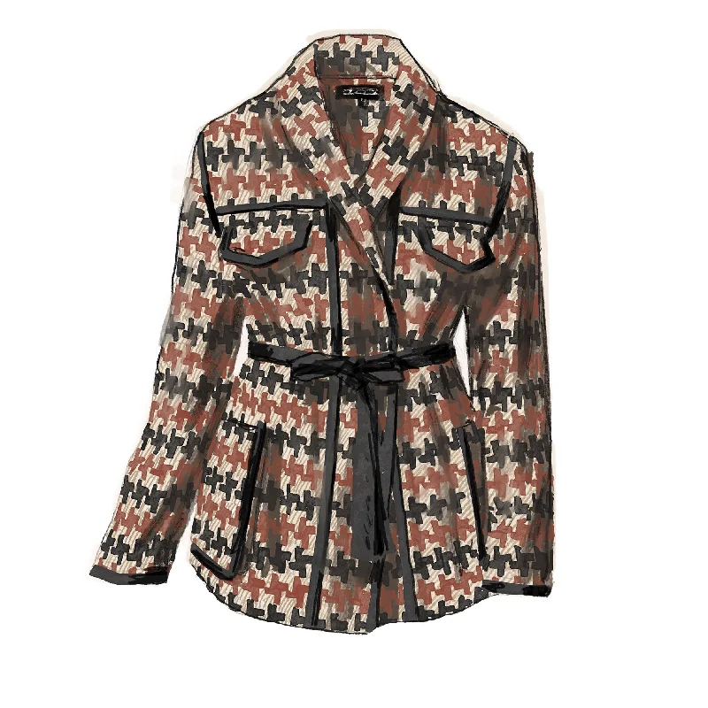 Houndstooth Shawl Collar Jacket Nylon Fabric Polyester Fabric Spandex Fabric