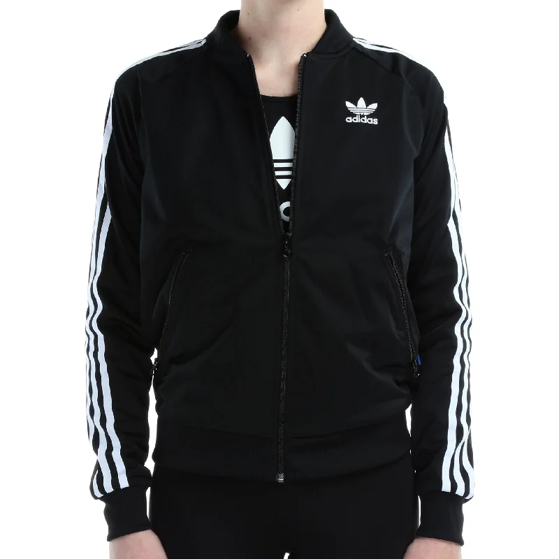 Adidas Womens Super Star Track Jacket - Black Front Pockets Side Pockets Patch Pockets