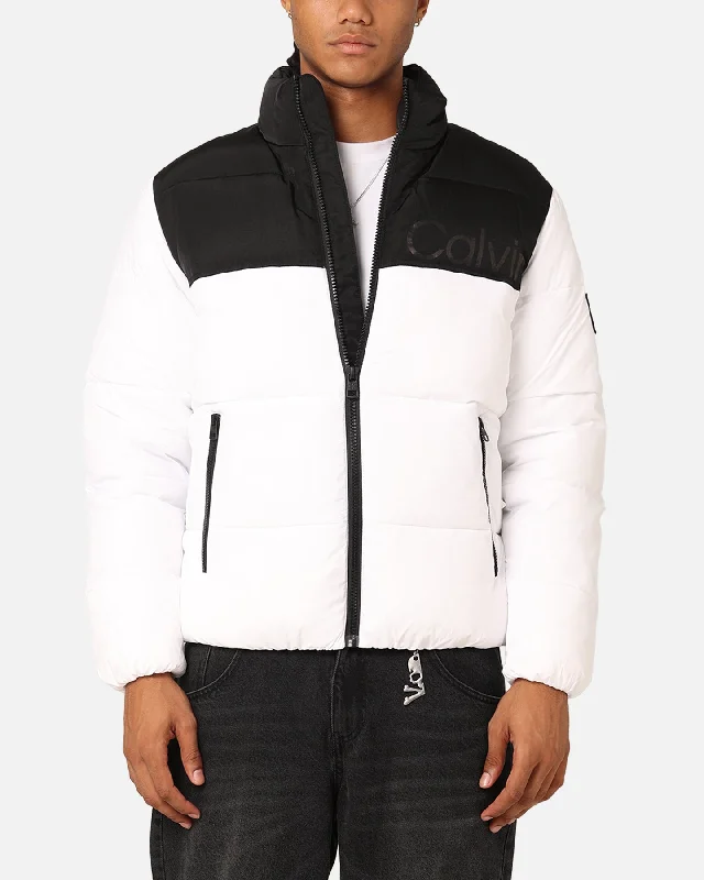 Calvin Klein Blocking Puffer Jacket Bright White Knit Jacket Woven Jacket Fleece Jacket