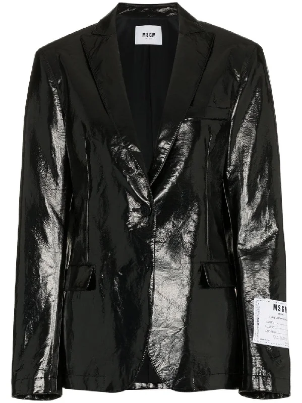 single-breasted logo patch vinyl blazer Winter Women's Blazer